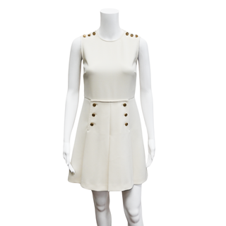 Ivory Pleated Button Dress