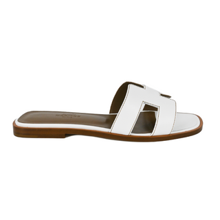HERMES | Oran White Leather Slide Sandals