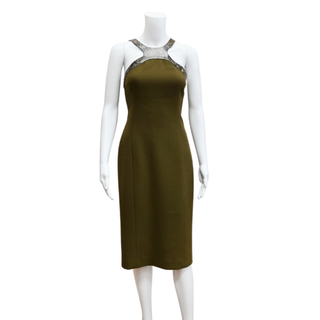 MICHAEL KORS | Olive Snake-Embossed Trim Dress