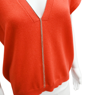 BRUNELLO CUCINELLI | Red Cashmere Short-Sleeve Sweater