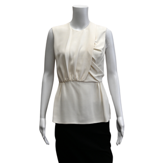 DEREK LAM | Ivory Draped Round Neck Blouse