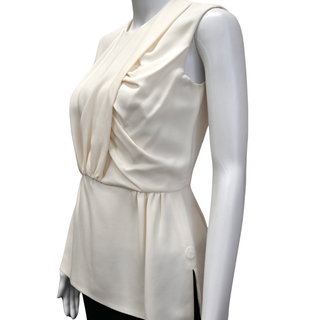 DEREK LAM | Ivory Draped Round Neck Blouse