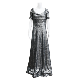 RENE RUIZ | Gray Tiered Sequin Gown