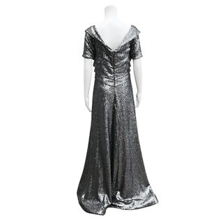RENE RUIZ | Gray Tiered Sequin Gown