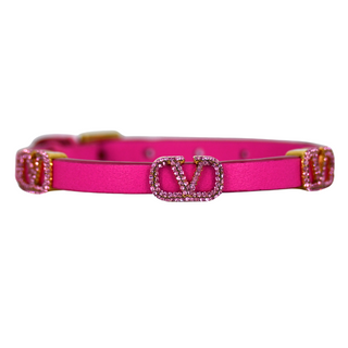 VALENTINO | Pink Rhinestone V-Logo Leather Bracelet