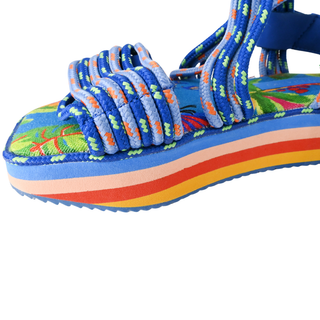 FARM RIO | Blue Tropical Platform Sandals