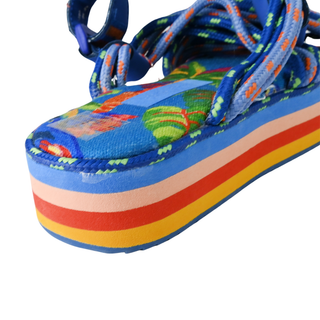 FARM RIO | Blue Tropical Platform Sandals