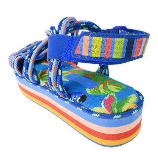 FARM RIO | Blue Tropical Platform Sandals