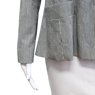 GIORGIO ARMANI | Striped Collarless Button Up Jacket