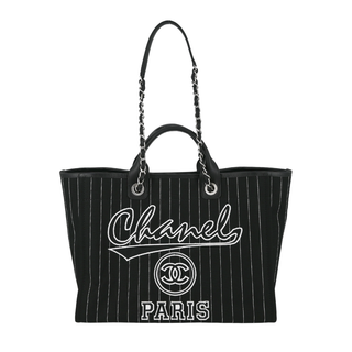 CHANEL | Deauville Striped Canvas Shopping Tote Bag