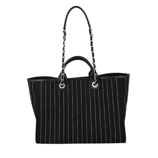 CHANEL | Deauville Striped Canvas Shopping Tote Bag