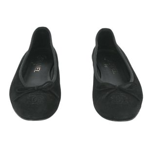 CHANEL | Black Suede CC Ballet Flats