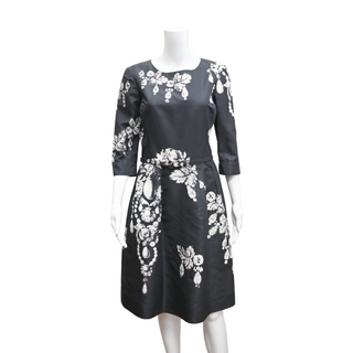 OSCAR DE LA RENTA | Pearl Jewel Print Belted Dress