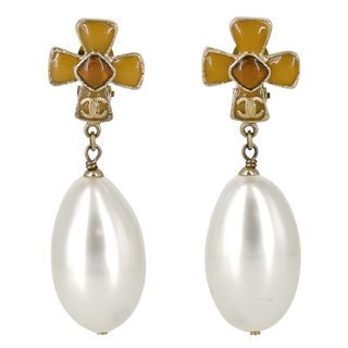 CHANEL | Resin Cross & Faux Pearl Drop Earrings