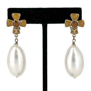 CHANEL | Resin Cross & Faux Pearl Drop Earrings