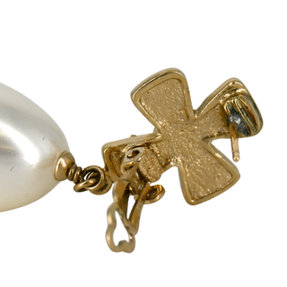 CHANEL | Resin Cross & Faux Pearl Drop Earrings