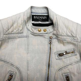 BALMAIN | Light Wash Denim Biker Jacket