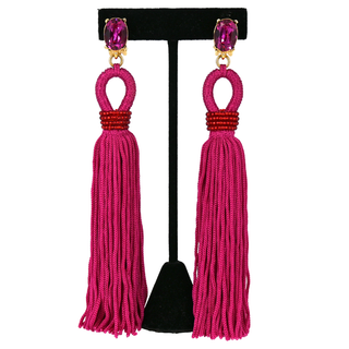 OSCAR DE LA RENTA | Long Silk Tassel Clip Earrings