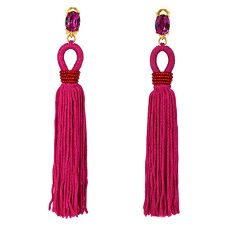 OSCAR DE LA RENTA | Long Silk Tassel Clip Earrings