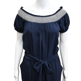 TORY BURCH | Misty Smocked Navy Jumpsuit