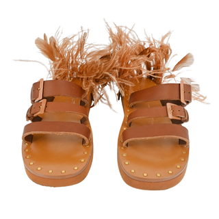 VALENTINO | Tan Leather Feather Sandals