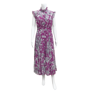 ERDEM | Purple Pleated Floral Print Maxi Dress