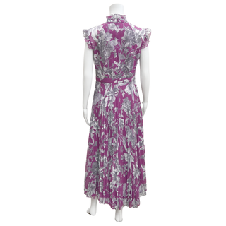 ERDEM | Purple Pleated Floral Print Maxi Dress