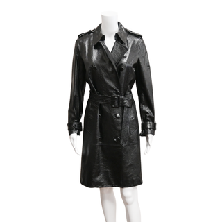 ELIE TAHARI | Black Crinkled Leather Trench Coat