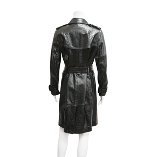 ELIE TAHARI | Black Crinkled Leather Trench Coat