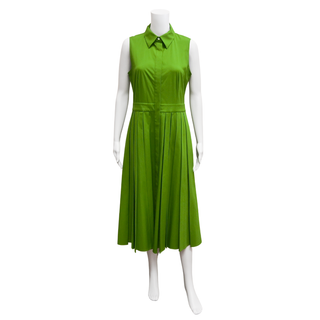 MICHAEL KORS COLLECTION | Green Pleated Cotton-Blend Midi Dress