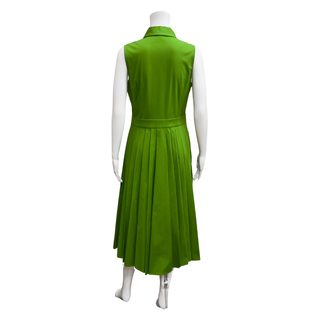 MICHAEL KORS COLLECTION | Green Pleated Cotton-Blend Midi Dress