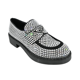 PRADA | Crystal Satin Logo Loafers