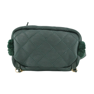 CHANEL | Dark Green Shearling Quilted CC Leather Backpack