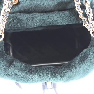 CHANEL | Dark Green Shearling Quilted CC Leather Backpack