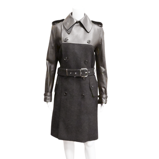 RALPH LAUREN | Brown Leather Trim Trench Coat