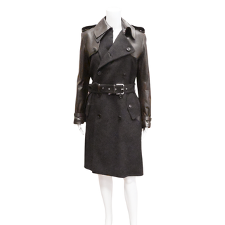 RALPH LAUREN | Brown Leather Trim Trench Coat