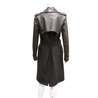 RALPH LAUREN | Brown Leather Trim Trench Coat