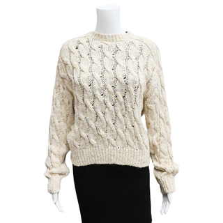 Beige Cable Knit Sequin Sweater