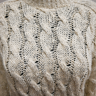 Beige Cable Knit Sequin Sweater