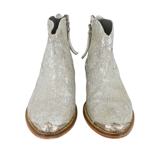 GOLDEN GOOSE | Silver Glitter Zip Ankle Booties