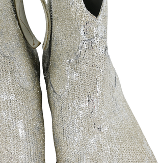 GOLDEN GOOSE | Silver Glitter Zip Ankle Booties