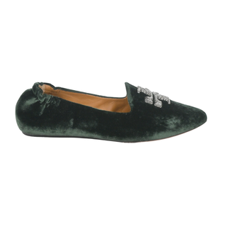 TORY BURCH | Green Velvet Logo Embellished Loafers