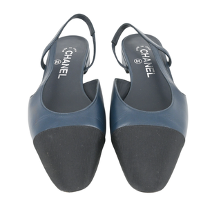 CHANEL | Navy Slingback Leather Flats