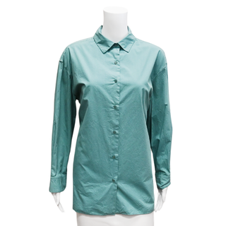 NILI LOTAN | Teal Cotton Poplin Yorke Shirt