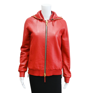 GIUSEPPE ZANOTTI | Red Leather Chain Jacket