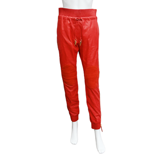 GIUSEPPE ZANOTTI | Red Leather Zipper Jogger Pants