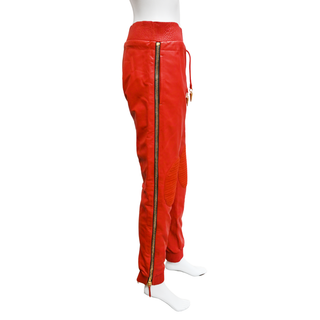 GIUSEPPE ZANOTTI | Red Leather Zipper Jogger Pants