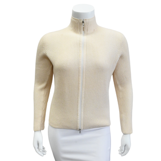 BRUNELLO CUCINELLI | Cream Ribbed Knit Zip Jacket