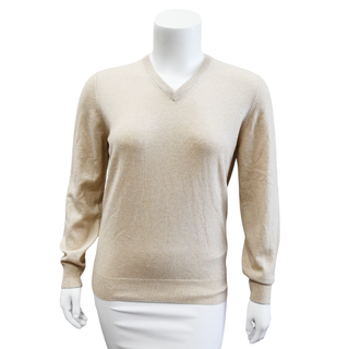 BRUNELLO CUCINELLI | Oatmeal Knit V-Neck Sweater