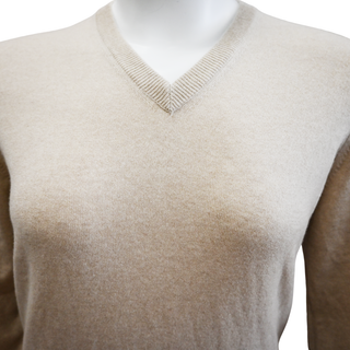 BRUNELLO CUCINELLI | Oatmeal Knit V-Neck Sweater